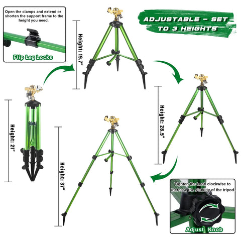 2 Pack Impact Sprinklers On Tripod Bases With Stakes 360 Degree Coverage Irrigation System height adjustments