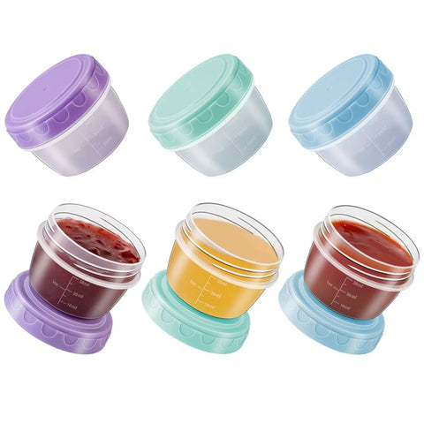 Leakproof Salad Dressing Containers To Go With Lids 6 Pack 2.7 Oz Small Sauce Jars For Lunch Box Dishwasher Safe And Microwave Safe Reusable Condiment Containers With Clear Graduated Lines.