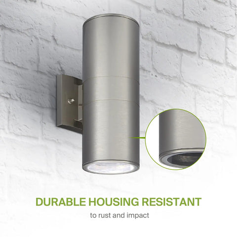 Two Light Outdoor Wall Light Fixtures Dope Dual Up Down Cylinder Sconce 120V E26 Sockets Weatherproof Steel Exterior Lighting