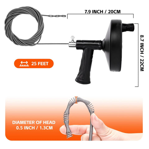 Drain Snake 25 Ft Heavy Duty Flexible Drain Auger Hair Clog Remover For Bathroom Kitchen Sink Shower Tub Pipe Easy To Use Flexible Cleaning Tool For Quick Unclogging