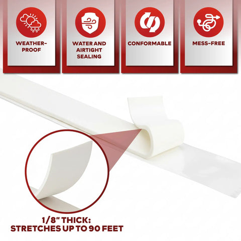 White Butyl Sealant Tape One Half Inch By Thirty Feet Mess Free Waterproof Auto Sealant For RV Windows And Roofs EPDM Patch Putty close-up