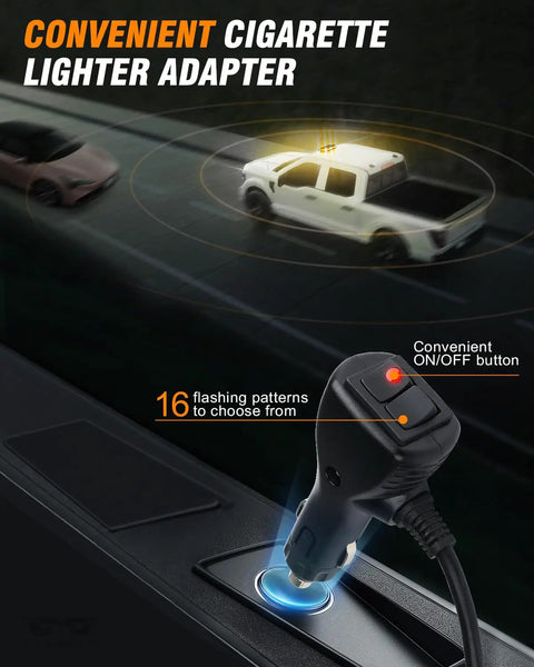 Heavy Duty 56 Led Amber White Rooftop Beacon Strobe Light Bar For Trucks And Work Vehicles Pro Grade Warning Flasher Lamp For Snowplows Job Sites Farms with convenient cigarette lighter adapter.