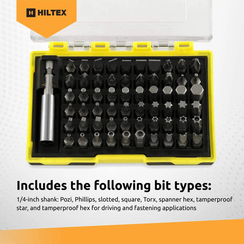 Security Bit Set With Magnetic Extension Adapter 61 Piece Kit 1/4 Inch Hex Shank CR-V Steel Pro Grade Chrome Vanadium Bits in case