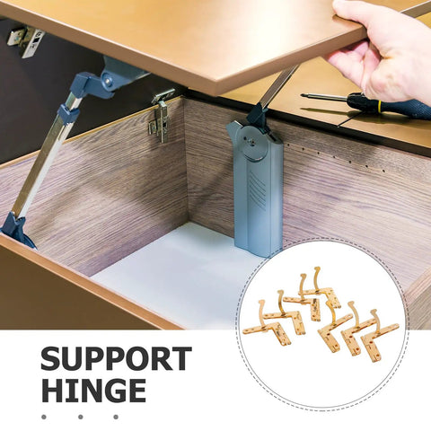 Gold Finish 92 Degree Quadrant Hinges For Jewelry Boxes And Small Cabinets With 8 Hole Iron Bent Corner Folding Lid Hardware 1.42 x 1.18 Inch Heavy Duty Durable Support And Tough As Nails For DIY Craft Projects shown installed on a cabinet lid.