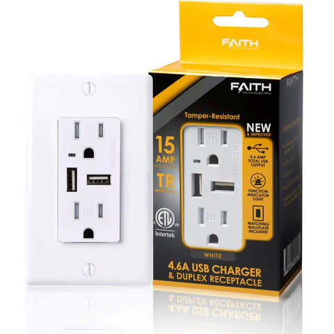 10 Pack 4.6A USB Outlet High Speed Charger With Tamper Resistant Receptacle, 2 Outlets And 2 USB Ports On Wall Plate, White