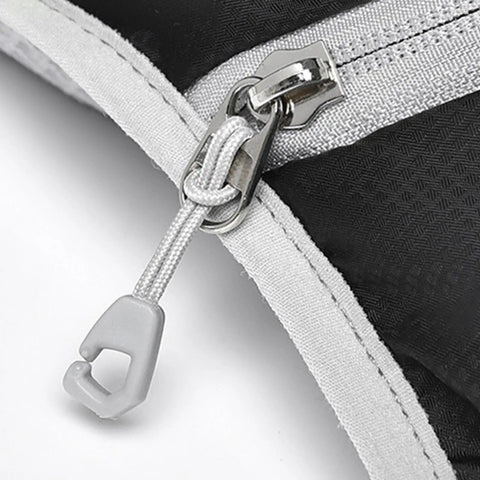 Close-up of zipper detail on Hydration Backpack For Hiking And Trekking, Outdoor Waterproof Gear, Unisex Hydration Pack For Camping.