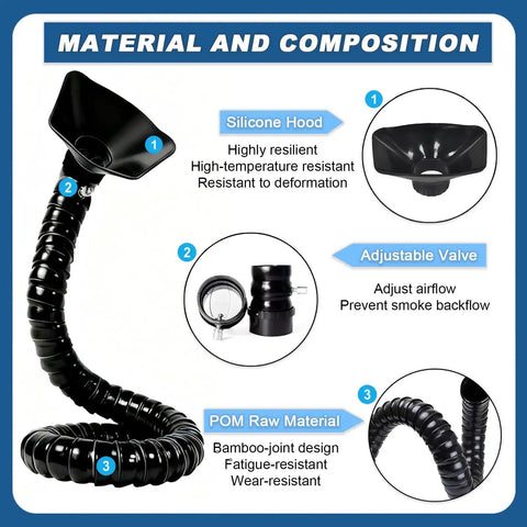 Pro Grade Solder Smoke Purifier Exhaust Pipe With 360 Degree Laser Fume Extractor including silicone hood and adjustable valve
