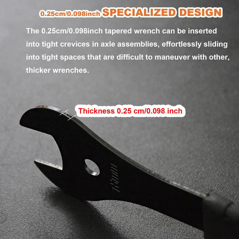 Ultra Slim Cone Wrench Set For Bicycles With Extra Narrow Jaws For Wheel Hub Cones And Axle Nuts Road And MTB Use 4 Piece Kit, close-up of tapered jaws