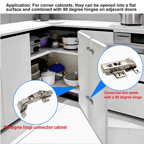 Pie Corner Cabinet Hinge Set With Soft Close for frameless clip on concealed mount bi fold doors installed in kitchen
