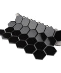 Dope Glossy Black Porcelain Hex Mosaic Tile for Floors and Walls, 2 inch pieces, mesh-mounted, high sheen finish, sheet view