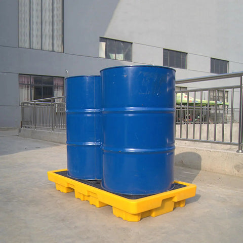 Spill Containment Pallet For Oil Drums Nestable Leak Proof Tray Yellow Heavy Duty Garage Storage Solution For Safe Drainage