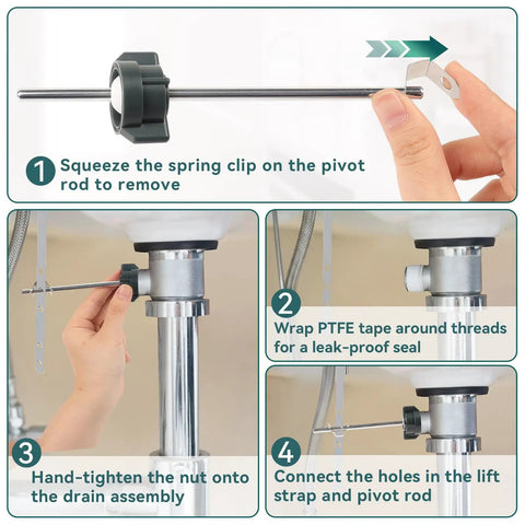 Hassle Free Swap Two Piece Sink Pivot Rod Replacement With 18 Mm Ball And Pop Up Center Piece Assembly For Delta And Price Pfister Drains Six Point Three Inches Fast Install installation steps with tools and clear instructions.