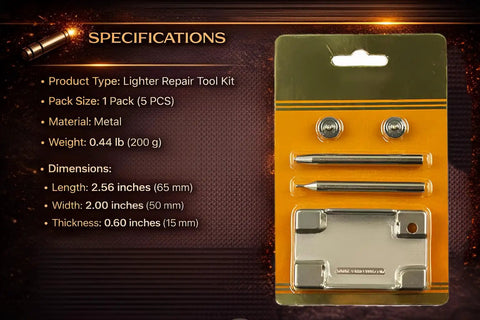 Complete 5 Piece Lighter Repair Tool Kit With Heavy Duty Steel Wheel Rivet Punch Set And Secure Fix Base For Inner Liner Restoration, metal tool kit packaging.