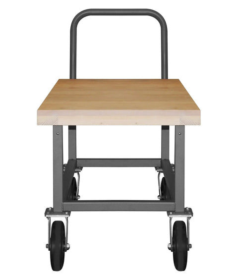 Front view of a 14 Gauge Steel Platform Hand Truck With Smooth Rolling Rubber Casters Spacious 30 By 63 Inch Deck Heavy Duty Utility Cart.