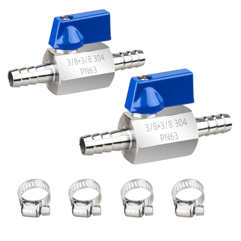 Two Pack Three Eighths Inch Barb Ball Valve Inline Shut Off Valve In Marine Grade 304 Stainless Steel For Fuel Diesel Water And Air