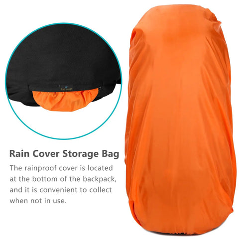 Rain cover of 50L Hiking Backpack For Men With Rain Cover Expandable 45L Plus 5L, Lightweight Camping Travel Pack, Orange