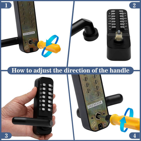 Instructions for adjusting the handle direction of Badass Heavy Duty Stainless Steel Keyless Gate Lock With Handle Outdoor Fence.