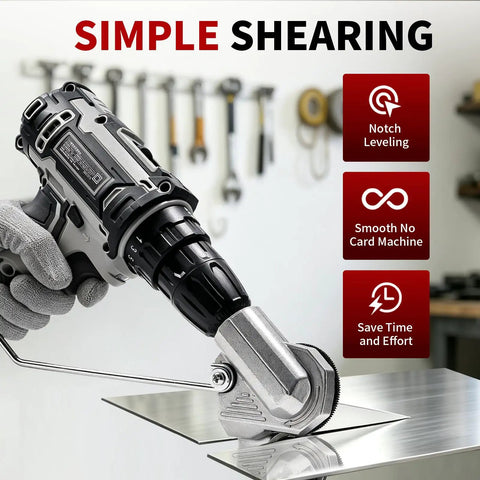 Heavy Duty Metal Nibbler Drill Attachment Double Head Design for precise cutting of steel, aluminum, and copper.