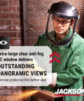 MAXVIEW Premium Face Shield With 370 Speed Dial Headgear for grinding, anti-fog clear tint oversized window, worker using shield
