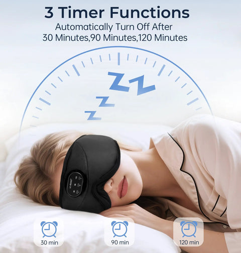 Bluetooth Sleep Mask With White Noise And Wireless Sleep Headphones for travel naps and night shifts, woman resting, timer display