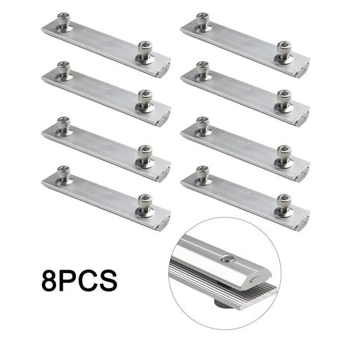 Aluminum Solar Rail Connector Kit For PV Modules, Adjustable T Profile Mount Bracket, 0 To 1 Cm Clamp, durable silver finish, 4 Pack