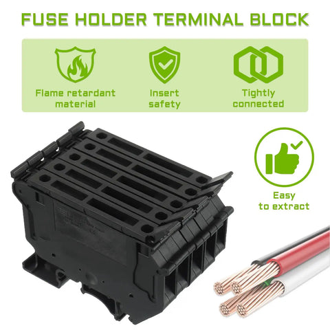 Heavy Duty Fuse Holder Terminal Block With LED Indicator For DIN Rail 24V DC 6.3A Screw Clamp 5x20 5x25 6x30 Fuse Sizes Black Pack Of 6 Industrial Grade, black DIN rail fuse holder