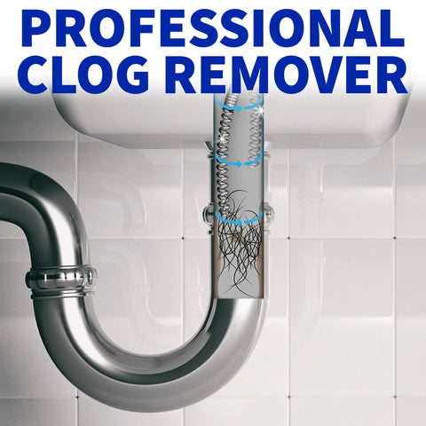 Wipe Out Stubborn Hair Clogs Fast With This Flexible Metal Drain Snake 10 Foot Auger shown in pipe removing hair clog.