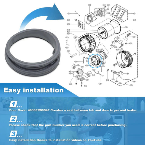 Washer Door Boot Seal Gasket Replacement For LG And Kenmore Front Load Washers installation guide and diagram