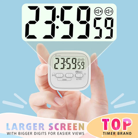2-Pack Magnetic Kitchen Timers Digital Countdown Stopwatch For Cooking, large display, hand holding white timer, 24h easy use
