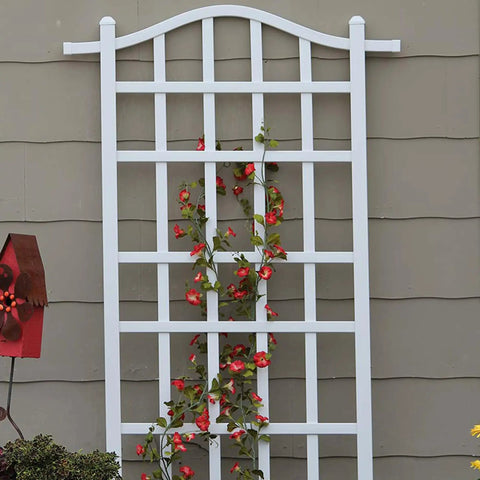 Vinyl Garden Trellis For Outdoor Climbing Plants 35 By 75 White Wall Mount With Steel Ground Anchors PVC Grid Plant Support