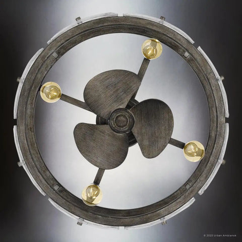 Slick Mid Century Modern Ceiling Fan With Brushed Silver Blades And Super Quiet Motor For Chill Living Room Atmosphere Featuring Handy Remote Control And Hassle Free Setup For Your Home - Close-up view of fan blades and light bulbs.