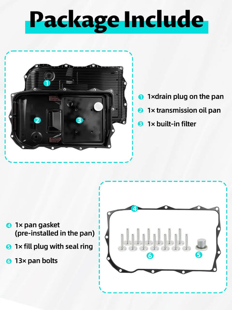 Ram 1500 2500 3500 Transmission Oil Pan Filter Kit With Replacement Pan Gasket and hardware for Chrysler models