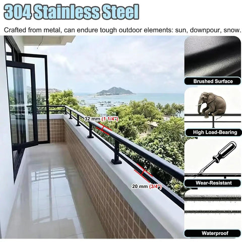Dead Set Strong Horizontal Deck Railing Kit Adjustable Flat Fence Extension with 32mm top rail and 20mm bottom bar outdoor view.
