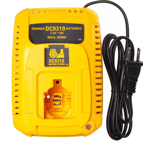 Replacement 18V XRP Battery Charger For Dewalt Tools, powers XRP NiCad and NiMH packs across 7.2V to 18V, replaces DW9116 and DC9310