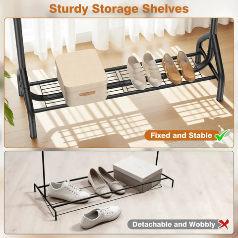 Built Like A Boss Double Rod Clothing Rack In Matte Black Steel, Handles Up To 622 Lbs. Sturdy shelving for shoe storage.