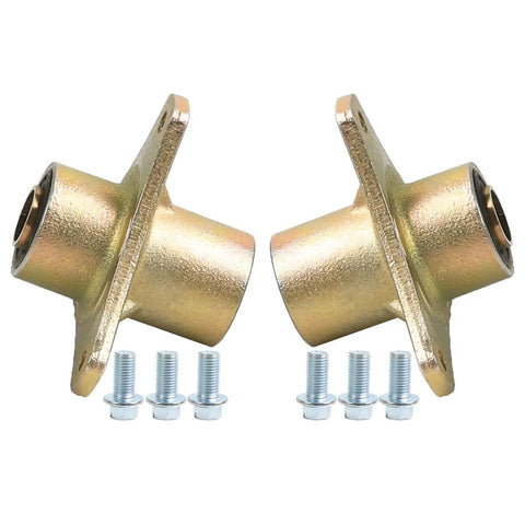 Battle Tested 17 mm Three Stud Front Wheel Hub Assembly With Premium Grease Sealed Bearings For 70Cc To 250Cc Atv Quad Dirt Bike Go Kart Mini Buggy And Utv, dual gold hubs with mounting bolts.
