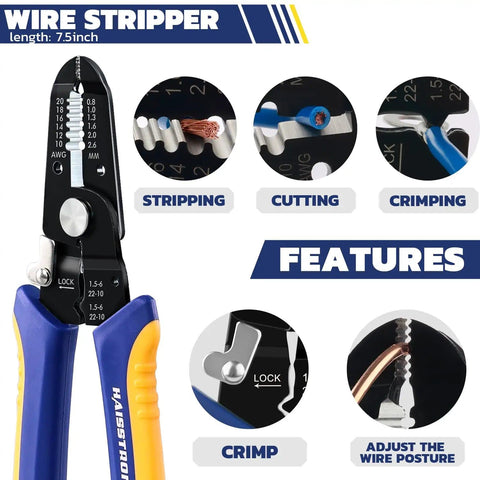 Close-up of wire stripper from All-In-One Solar Crimping Tool Kit With Stripper And Spanners, 20 Pairs MC4 Connectors, features highlighted.