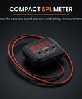 Mini Bass Meter Version 2 Compact Standalone Subwoofer Sound Pressure Meter With Voltage Measurement For Car Audio Bass Testing Tool 10 Hz To 120 Hz Range And 110 dB To 185 dB Measurement For Precise Bass Tuning On The Go. Compact black SPL meter with red cable