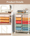 15 Drawer Rolling Storage Cart With Lockable Wheels And Removable Drawers showcasing colorful drawers and metal frame.