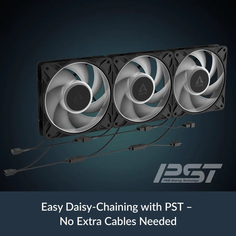 Top Shelf 120 Millimeter Pwm Pc Case Fans Three Pack featuring slick addressable RGB lighting, showcasing easy daisy-chaining setup.