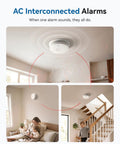 Heavy Duty Photoelectric Smoke Detector And Hardwired Fire Alarm With Interconnected Design And Reliable Battery Backup For Hassle Free Home Safety And Rapid Smoldering Fire Alerts In A Six Pack, shown in living spaces.