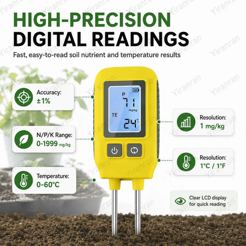 4 In 1 NPK Soil Tester With Real Time Readings, Temperature And LCD Backlit Display, Pro Grade High-Precision Meter