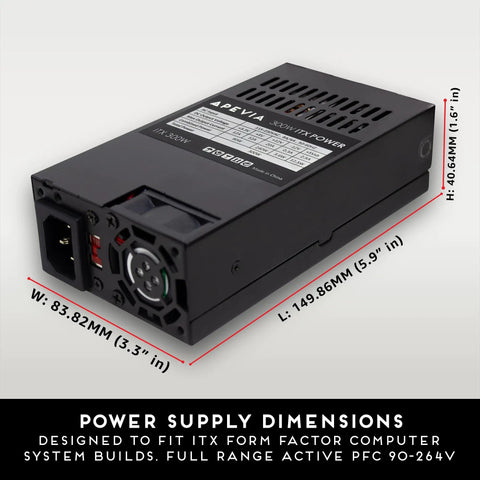 300W Flex ATX Power Supply For Mini ITX SFF And 1U Builds, 115V 230V Manual Switch, Slim Form Factor With Dimensions