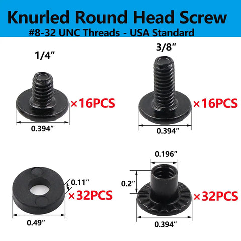 96-Piece Beefy Black Chicago Screws For Leather And Kydex Holsters And Knife Sheaths, sizes 1/4 and 3/8 inch, hardware detailing