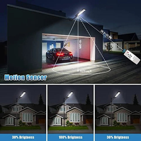 All Season Sun Powered Stunner Solar Outdoor Wall Floodlights With Smart Motion Sensor And Wireless Remote illuminating driveway and house.