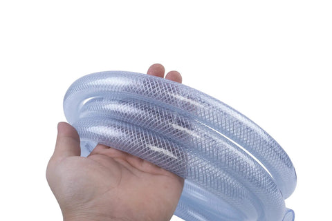 High Pressure Braided Clear PVC Tubing Three Quarter Inch ID 98 Feet With 10 Hose Clamps Flexible Lightweight Durable 200 Psi Rating