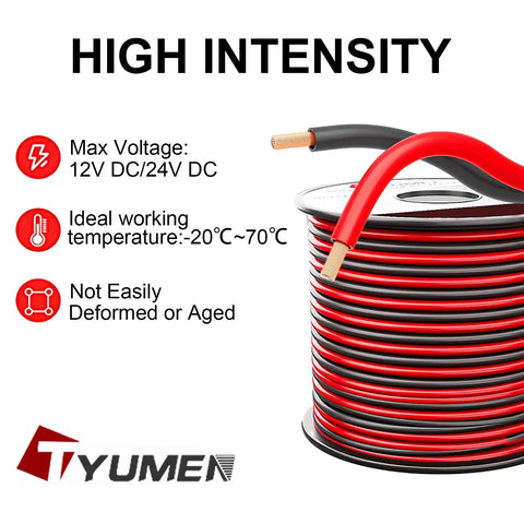 40 Ft 18 Gauge Two Pin Red And Black LED Strip Extension Cable For 12V And 24V DC Wiring with durability features shown
