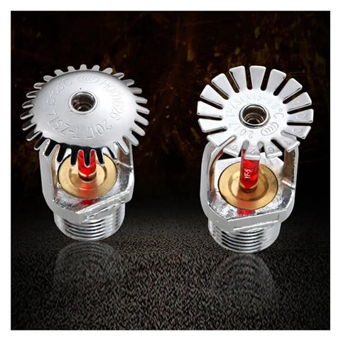 Heavy Duty Copper Fire Sprinkler Head 5 Pack Kit For Emergency Suppression Systems 68 Degree Activation R Half Inch Thread Up Pattern close-up view of sprinkler heads