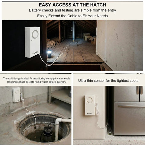 Water Leak Detector With 120dB Loud Alarm And Battery Powered 9V Not Included 5 Pack for flood alerts in basement, RV, kitchen.