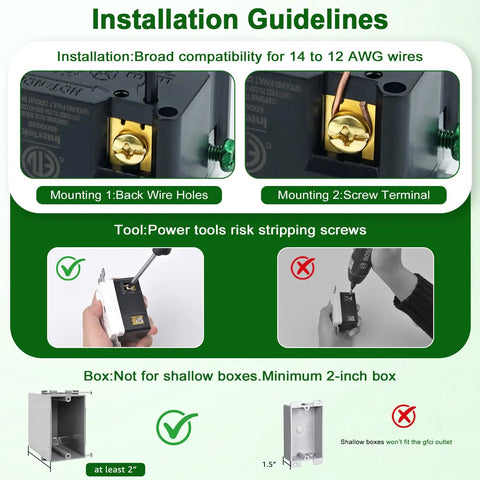 Installation guidelines for Rock Solid GFCI Switch Outlet Combo with clear mounting instructions and wire compatibility.